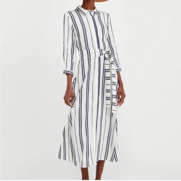 blue and white striped zara dress Zara L/S Dress Blue Stripe (4y)  Thrifty Baby NZ